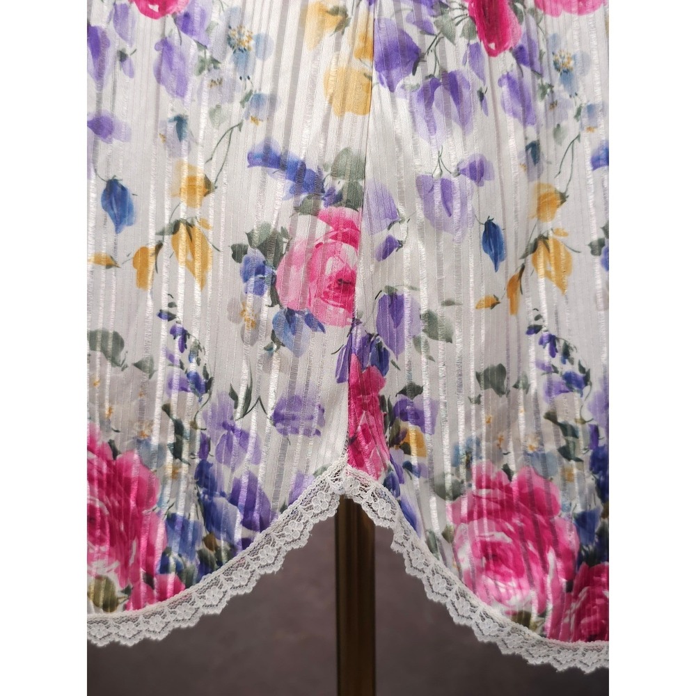 Vintage Y2K Floral Satin Stripe Lace  Trim Chemise Slip Coquette Womens  S - Picture 5 of 8
